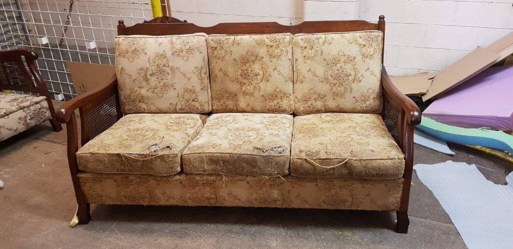 Reupholstered a vintage chaise - The client asked us to use their own fabric (Before)