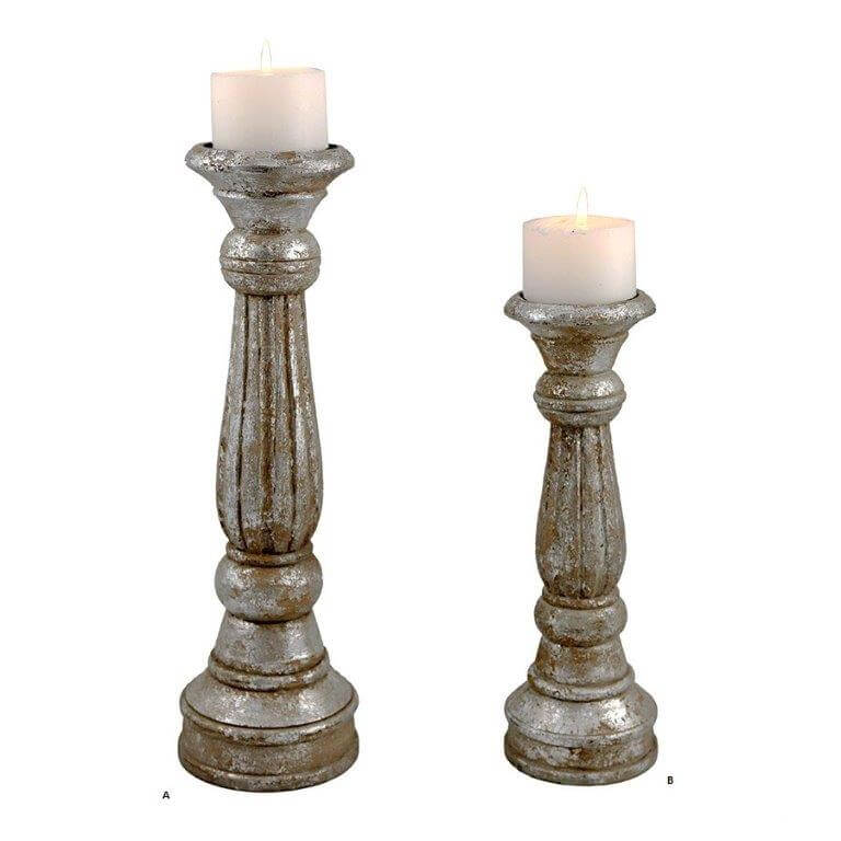 Antique silver hand carved pillar candles